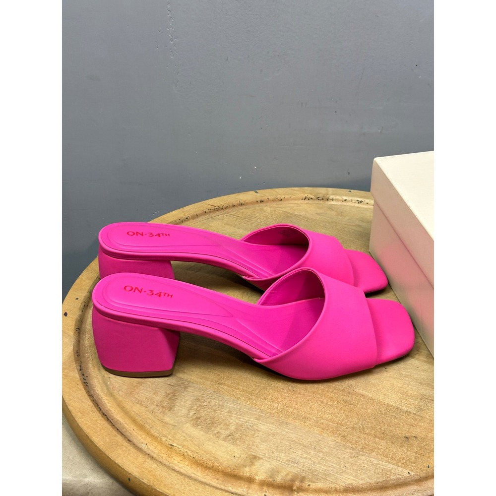 On 34th Heel Sandals Womens 11 Fuchsia Gabbiep Block Heel Slide Square Toe Pink - Picture 5 of 10